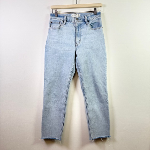 Abercrombie & Fitch Denim - ABERCROMBIE & FITCH Light Blue High Rise‎ Mom Raw Hem Jeans 25 0XS